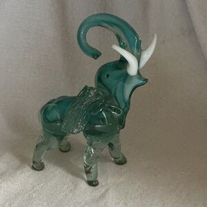 Teal Glass Elephant Figurine Decorative Home Art